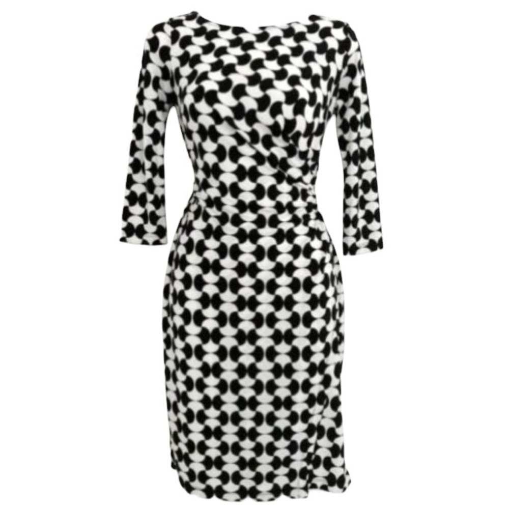 TALBOTS Black & White Patterned Women's Stretch Faux Wrap Dress size XS